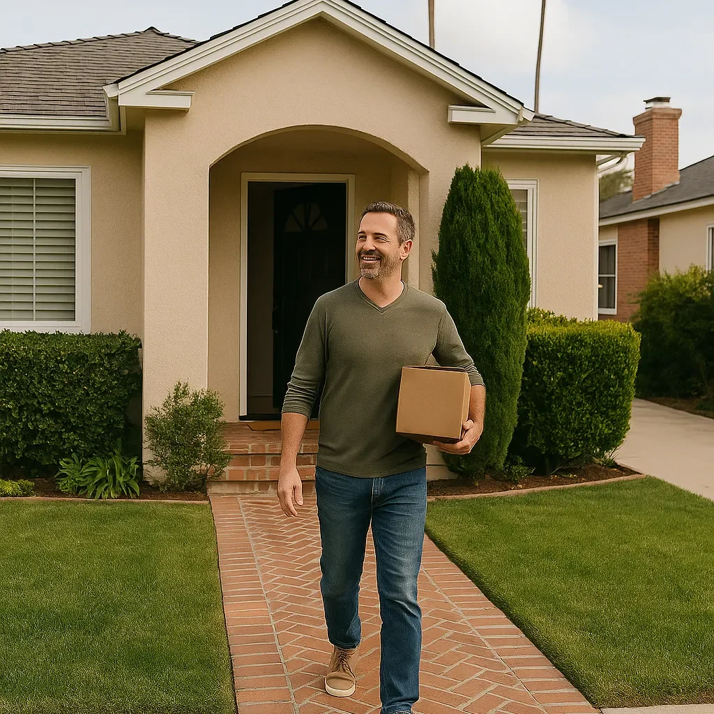sell-home-on-your-schedule-orange-county Happy homeowner after closing a home sale in Orange County with no fees or commissions